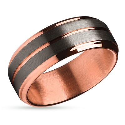 Gunmetal Tungsten Wedding Ring - Gunmetal Wedding Ring - Rose Gold Wedding Band