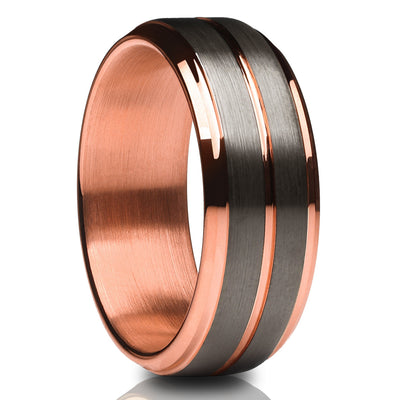 Gunmetal Tungsten Wedding Ring - Gunmetal Wedding Ring - Rose Gold Wedding Band