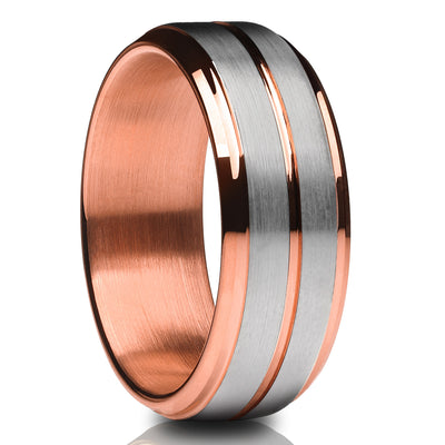 Rose Gold Wedding Ring - Tungsten Wedding Band - Rose Gold Wedding Ring - Band