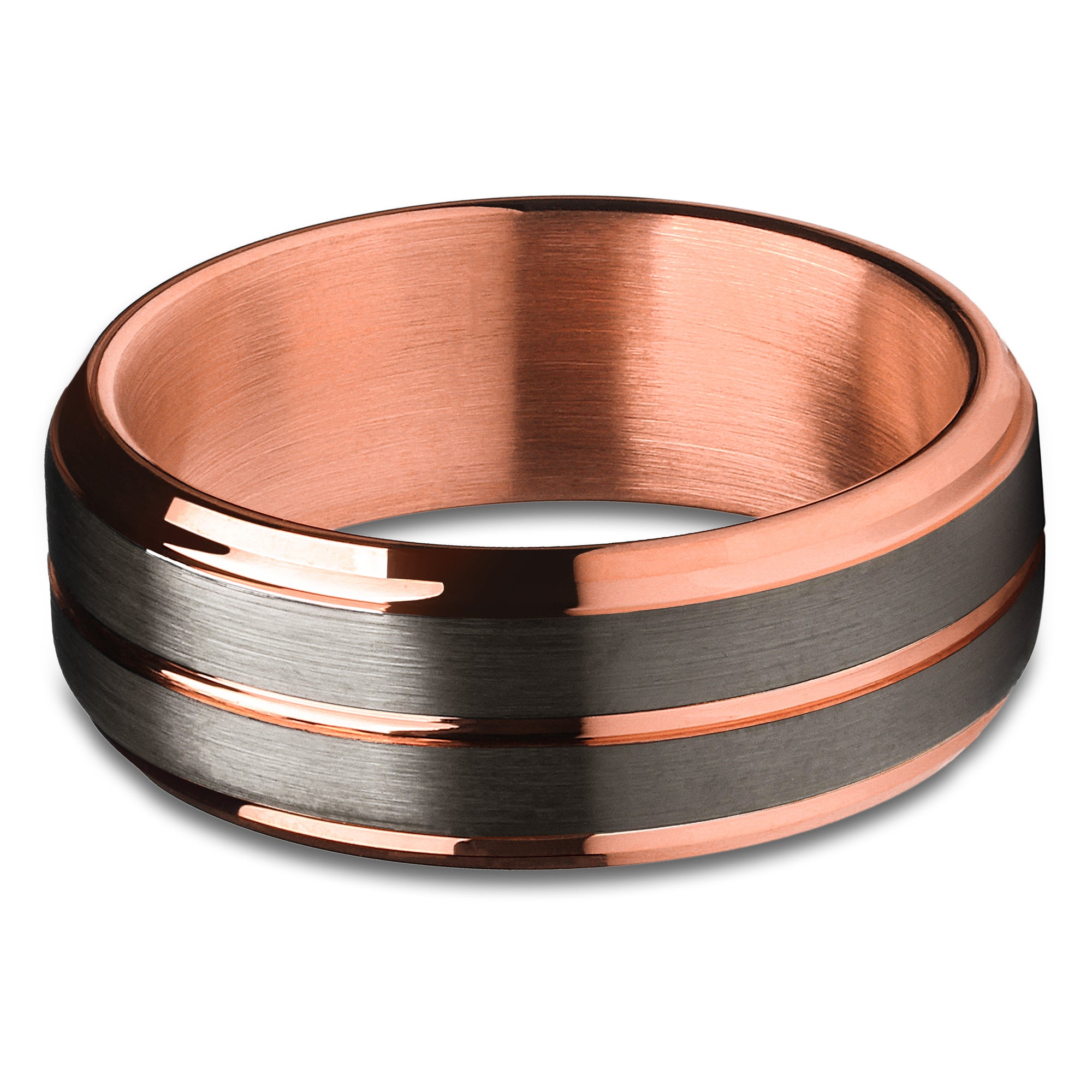 Gunmetal Tungsten Wedding Ring - Gunmetal Wedding Ring - Rose Gold Wedding Band