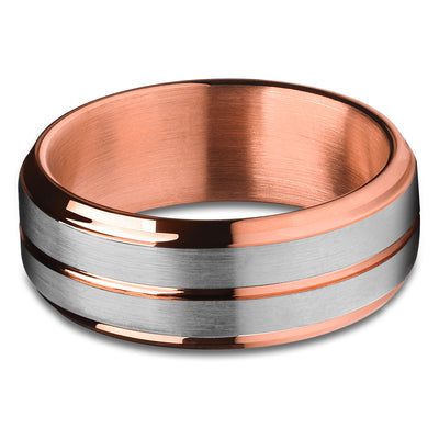 Rose Gold Wedding Ring - Tungsten Wedding Band - Rose Gold Wedding Ring - Band