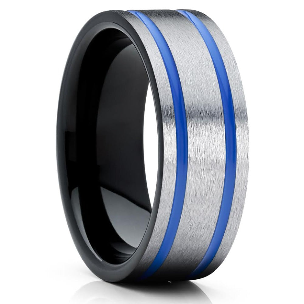Grey Wedding Band - Tungsten Wedding Ring - Blue Tungsten Ring - 8mm - Clean Casting Jewelry