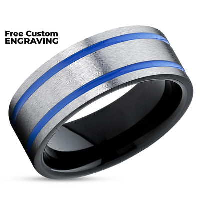 Blue Wedding Band - Black Tungsten Ring - Black Wedding Band - Tungsten Wedding Ring