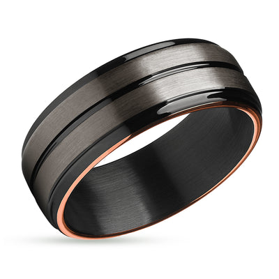 Gunmetal Wedding Ring - Tungsten Wedding Ring - Black Wedding Ring - Rose Gold