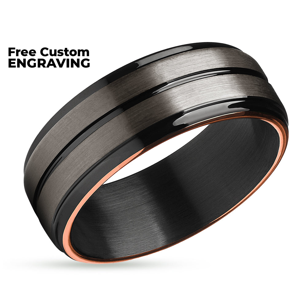 Gunmetal Wedding Ring - Tungsten Wedding Ring - Black Wedding Ring - Rose Gold