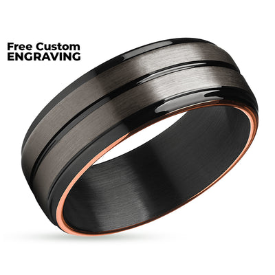 Gunmetal Wedding Ring - Tungsten Wedding Ring - Black Wedding Ring - Rose Gold