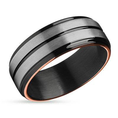 Black Tungsten Wedding Ring - Rose Gold Wedding Band - Black Wedding Ring - Band
