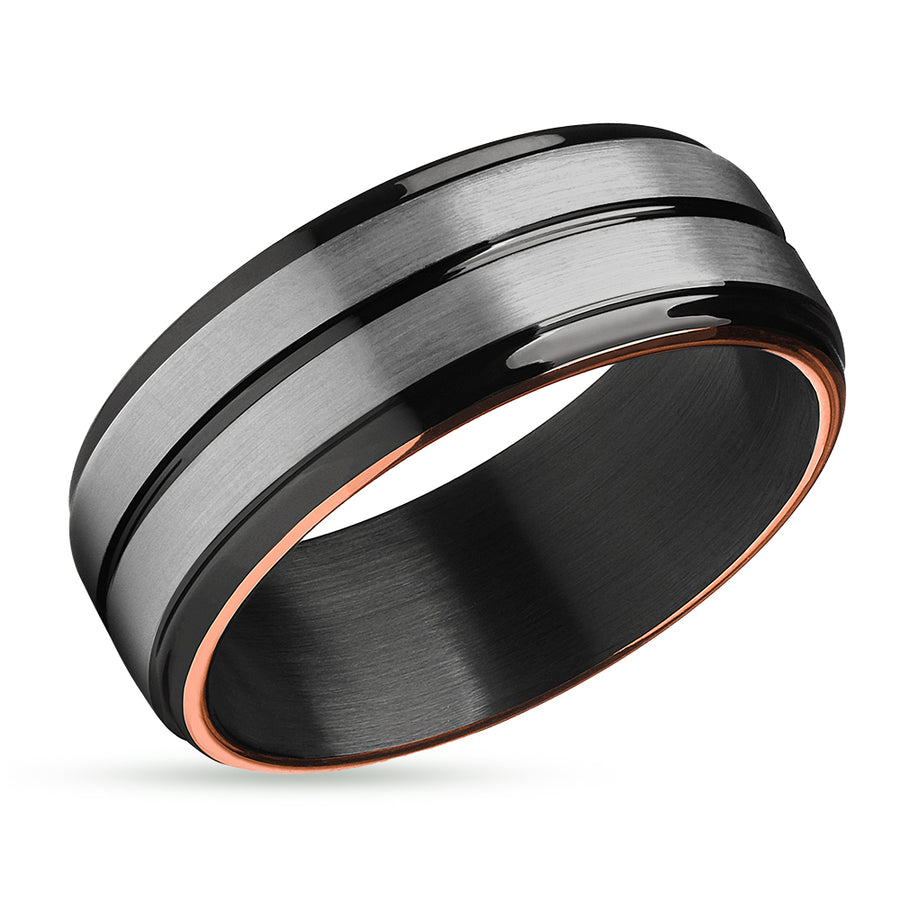 Black Tungsten Wedding Ring - Rose Gold Wedding Band - Black Wedding Ring - Band
