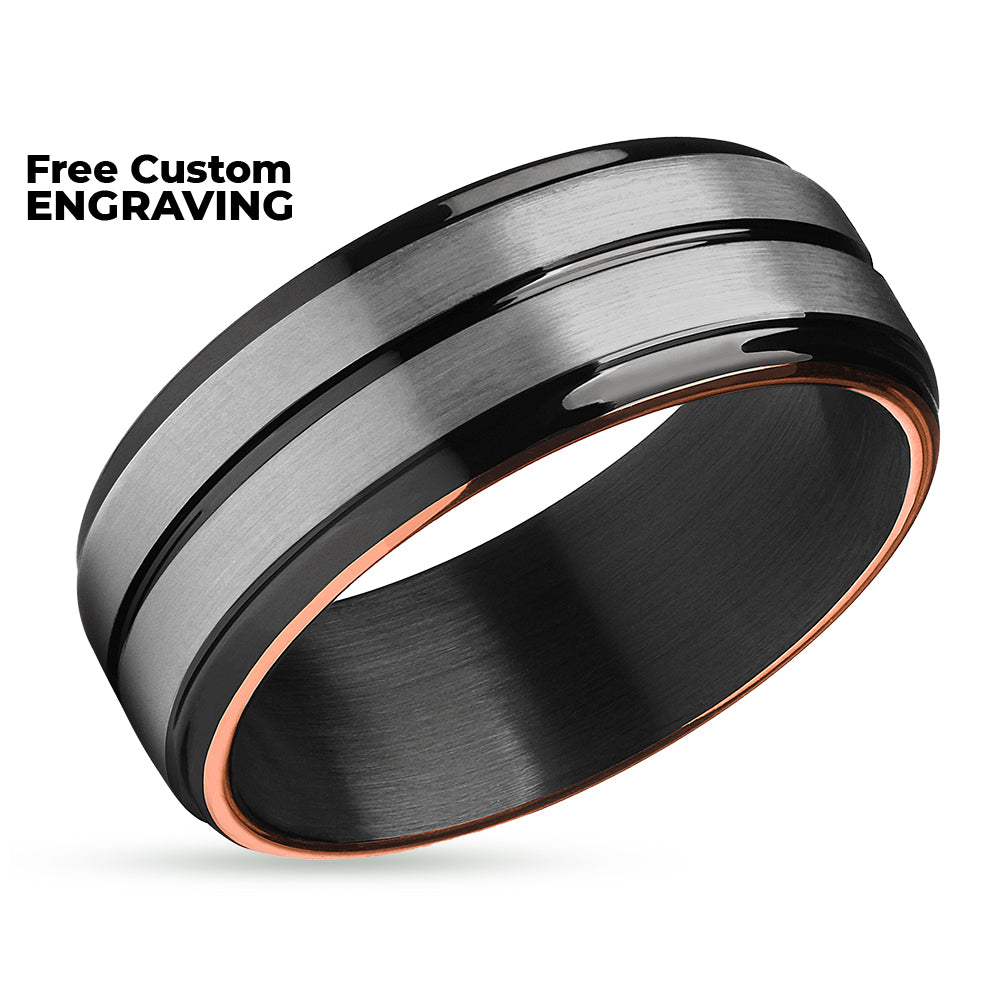 Black Tungsten Wedding Ring - Rose Gold Wedding Band - Black Wedding Ring - Band