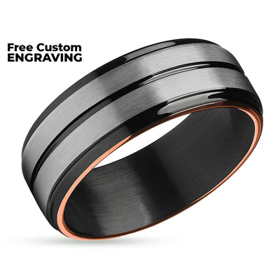 Black Tungsten Wedding Ring - Rose Gold Wedding Band - Black Wedding Ring - Band