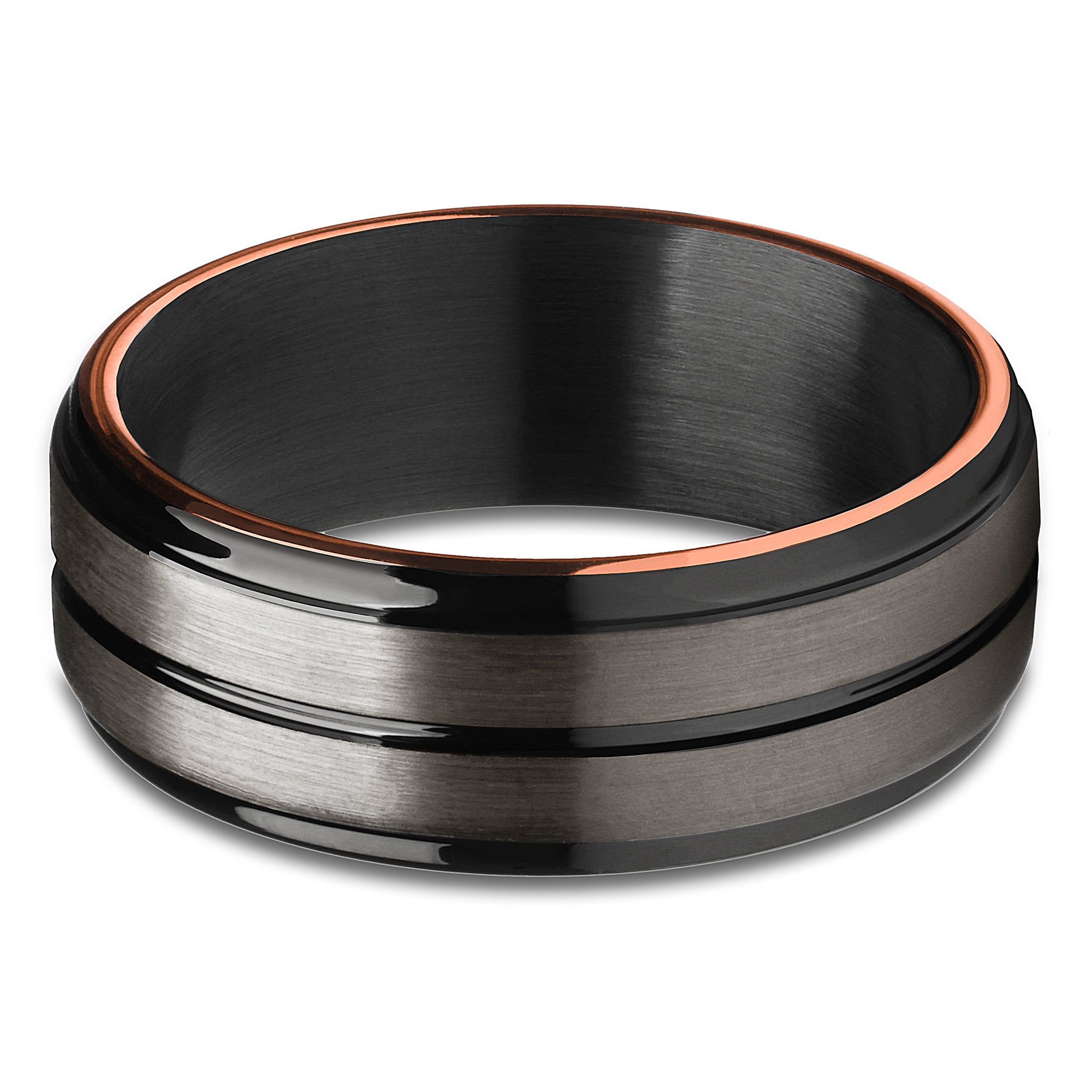Gunmetal Wedding Ring - Tungsten Wedding Ring - Black Wedding Ring - Rose Gold