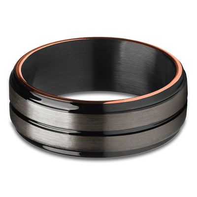 Gunmetal Wedding Ring - Tungsten Wedding Ring - Black Wedding Ring - Rose Gold