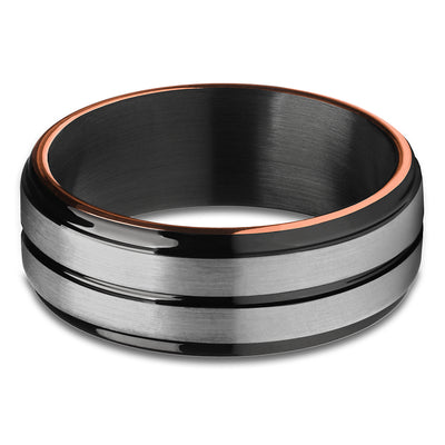 Black Tungsten Wedding Ring - Rose Gold Wedding Band - Black Wedding Ring - Band