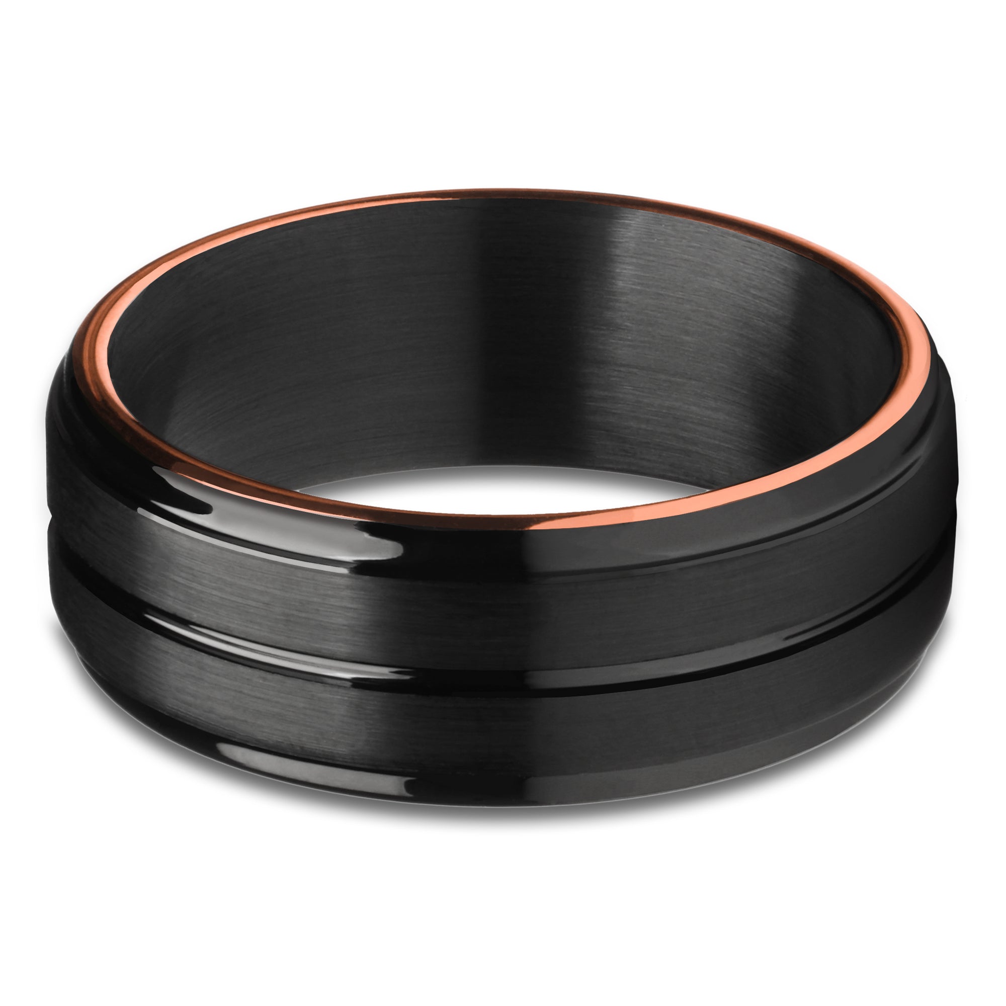Black Wedding Ring - Rose Gold Tungsten Ring - Black Tungsten Ring - Black Band