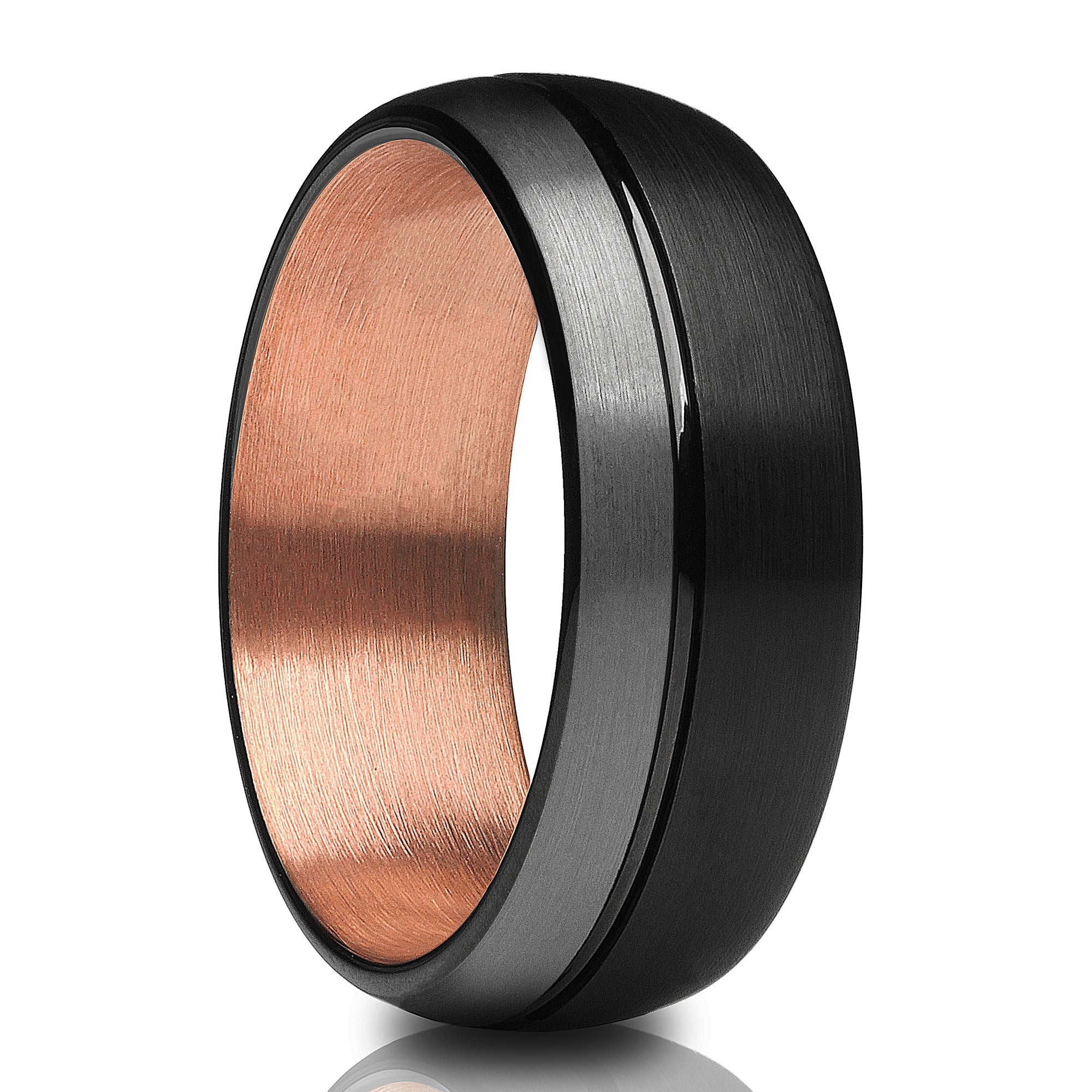 Rose Gold Wedding Ring - Black Tungsten Ring - Tungsten Wedding Band - Rose Gold