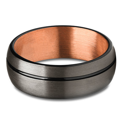 Gunmetal Wedding Band - Rose Gold Ring - Rose Gold Wedding Ring - Gunmetal