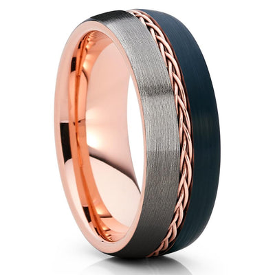 Rose Gold Tungsten Wedding Band - Gunmetal - Rose Gold Tungsten - 8mm - Clean Casting Jewelry