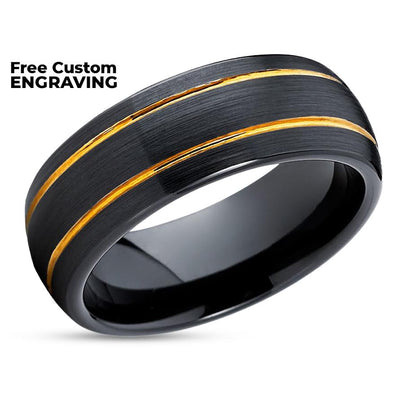 Black Zirconium Wedding Ring - Yellow Gold Ring - Zirconium Wedding Band - 14k Yellow Gold