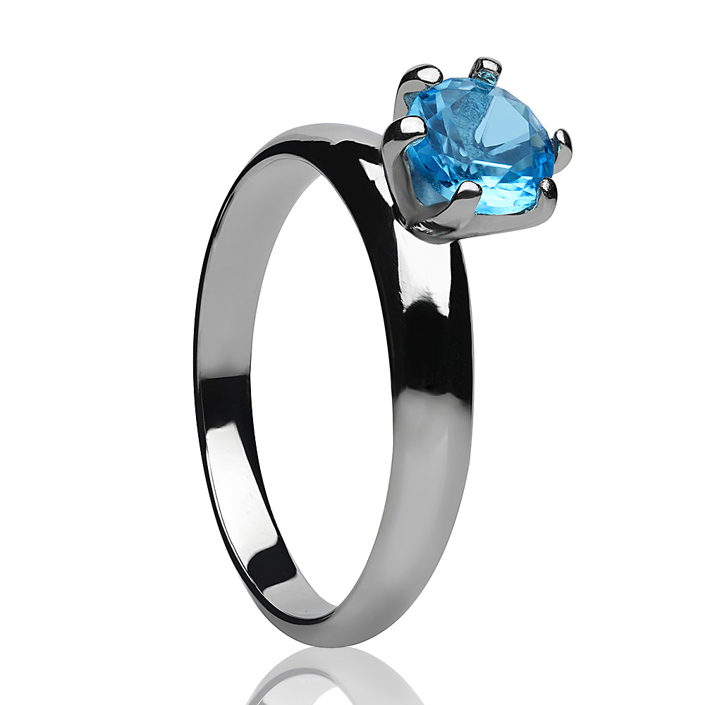 Aquamarine Wedding Ring - Solitaire Wedding Ring - Ladies CZ Wedding Ring - Engagement Ring