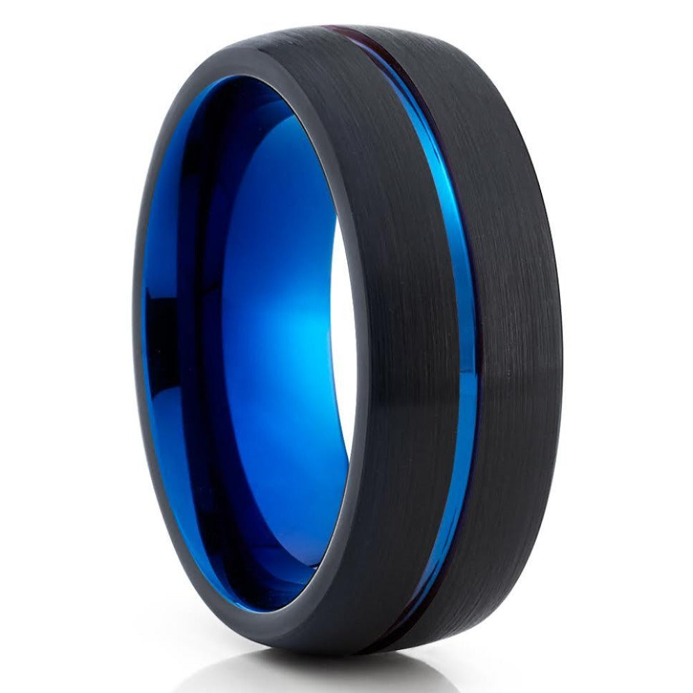 Black Tungsten Wedding Band - Men & Women - Blue Tungsten Ring - Wedding Band