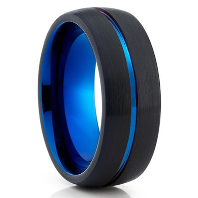 Black Tungsten Wedding Band - Men & Women - Blue Tungsten Ring - Wedding Band