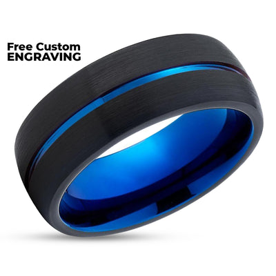 Black Tungsten Wedding Band - Men & Women - Blue Tungsten Ring - Wedding Band