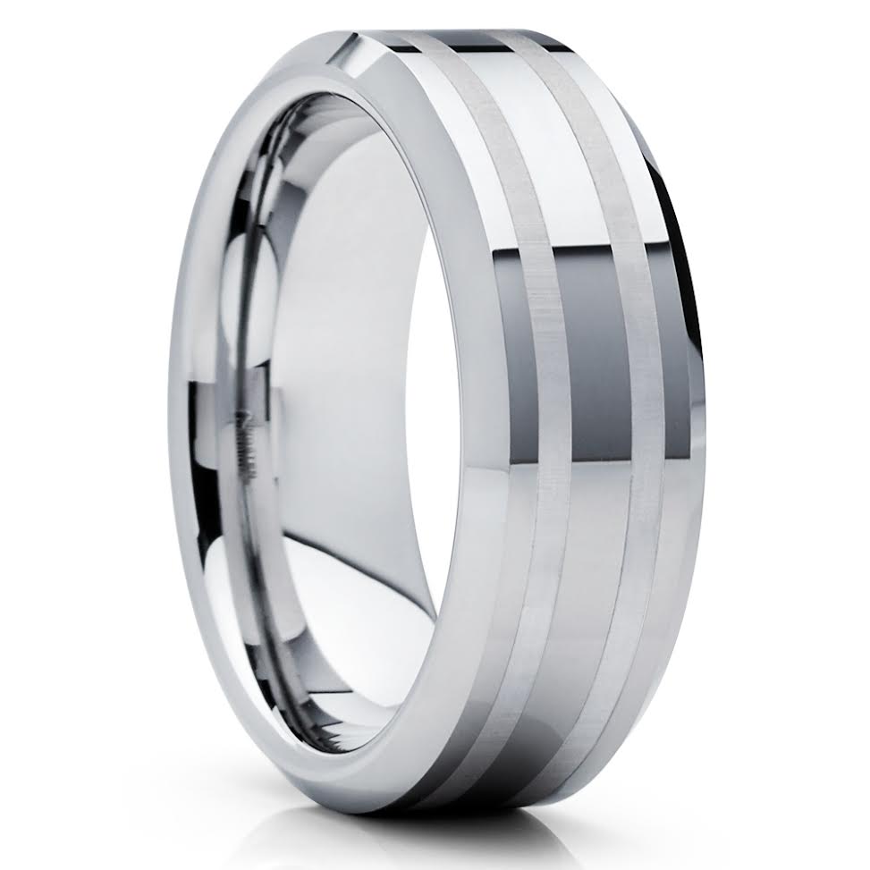 Silver Tungsten Ring - Tungsten Wedding Band - Tungsten Carbide - Groove - Clean Casting Jewelry