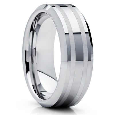 Silver Tungsten Ring - Tungsten Wedding Band - Tungsten Carbide - Groove - Clean Casting Jewelry