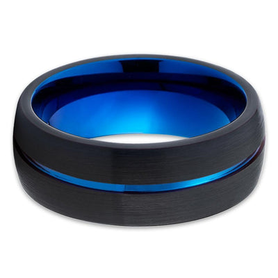 Black Tungsten Wedding Band - Men & Women - Blue Tungsten Ring - Wedding Band