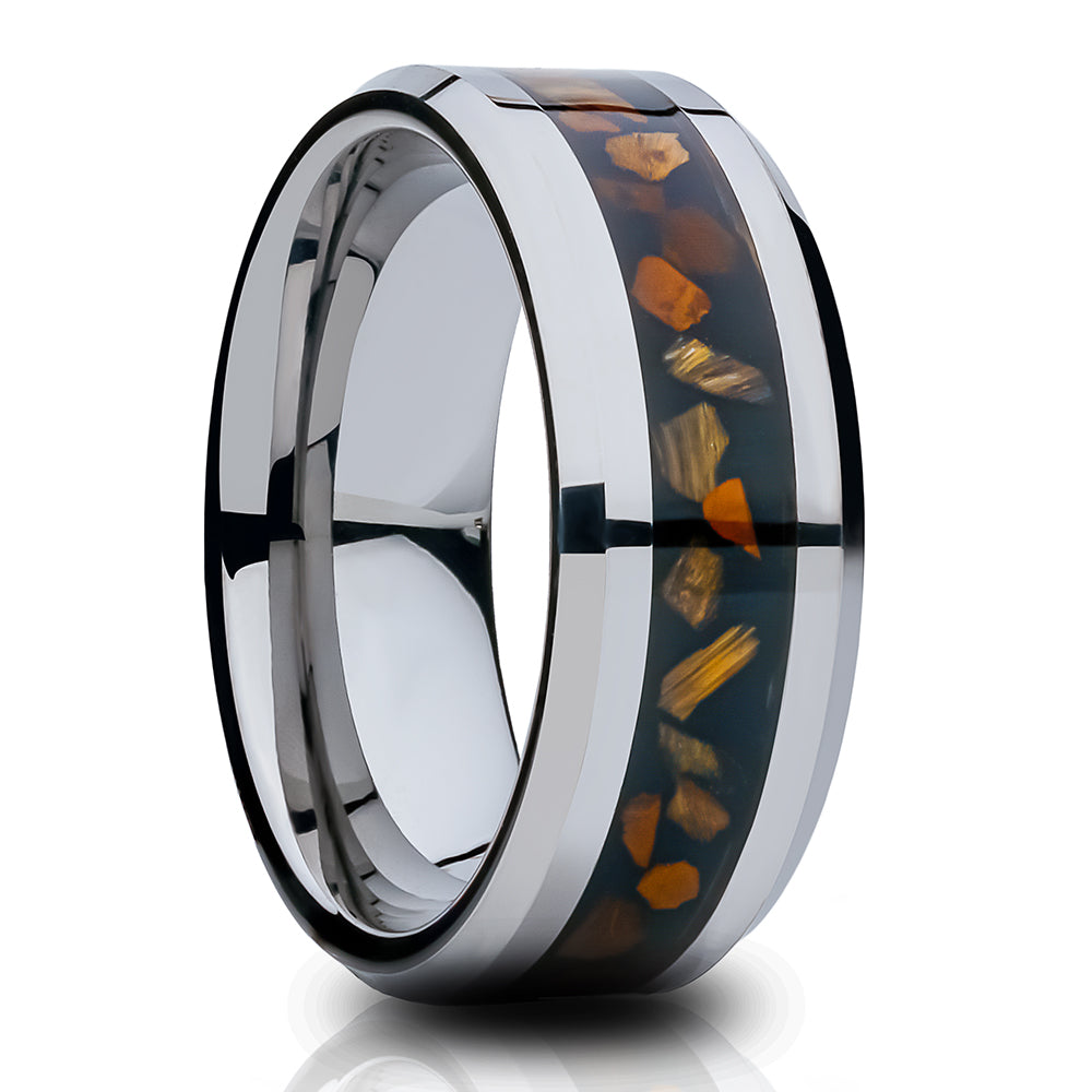 Abalone Wedding Ring - Brown Abalone Wedding Band - Tungsten Wedding Ring - 8mm Wedding Ring