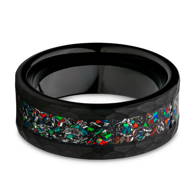 Galaxy Opal Wedding Ring - Tungsten Wedding Ring - Galaxy Ring - 8mm Wedding Ring - Black