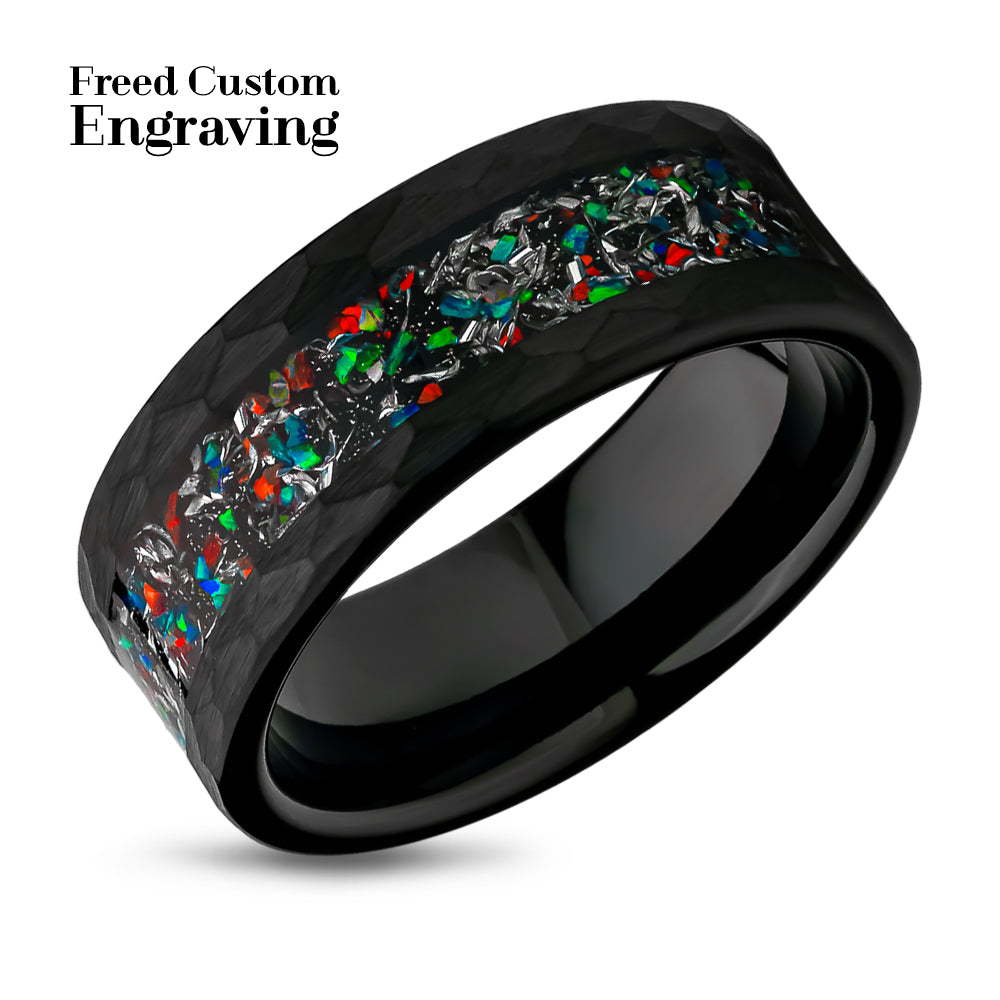 Galaxy Opal Wedding Ring - Tungsten Wedding Ring - Galaxy Ring - 8mm Wedding Ring - Black
