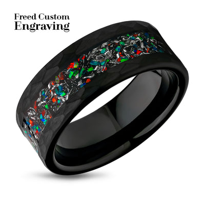 Galaxy Opal Wedding Ring - Tungsten Wedding Ring - Galaxy Ring - 8mm Wedding Ring - Black