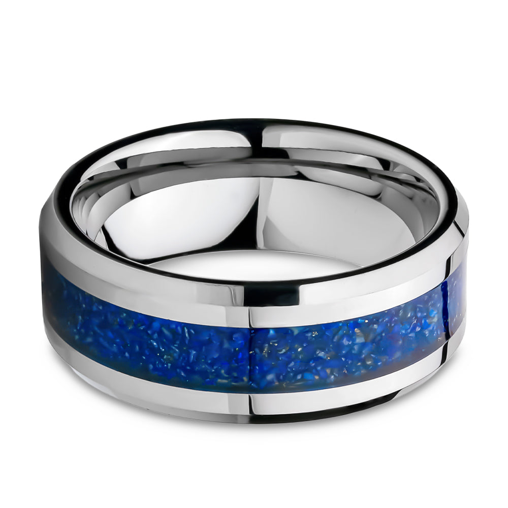 Lapis Wedding Ring - Tungsten Wedding Band - Silver Tungsten Ring - Anniversary Ring - Engagement