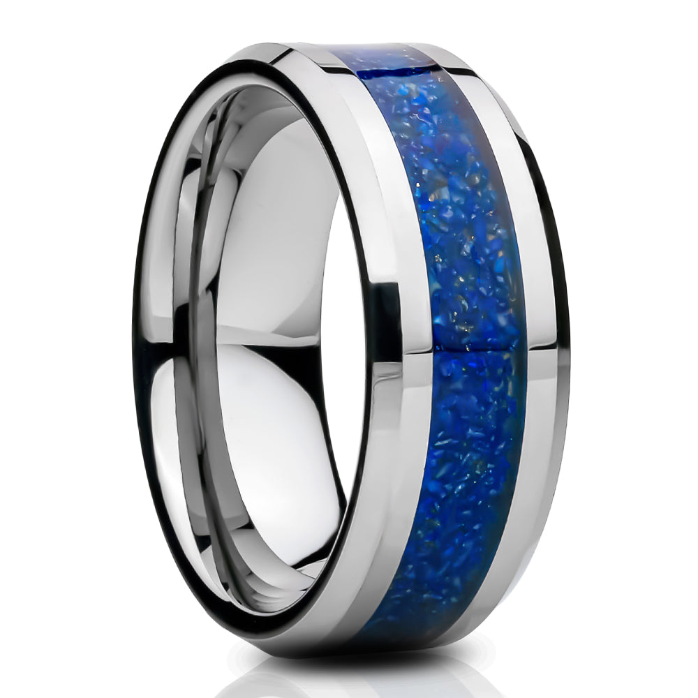 Lapis Wedding Ring - Tungsten Wedding Band - Silver Tungsten Ring - Anniversary Ring - Engagement