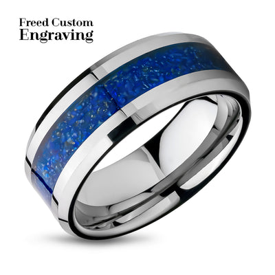Lapis Wedding Ring - Tungsten Wedding Band - Silver Tungsten Ring - Anniversary Ring - Engagement