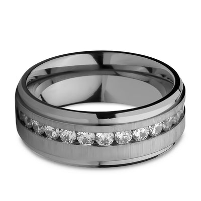 Titanium Wedding Ring - CZ Wedding Band - Man's Wedding Ring - Engagement Ring - Comfort Fit