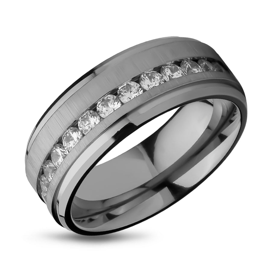 Titanium Wedding Ring - CZ Wedding Band - Man's Wedding Ring - Engagement Ring - Comfort Fit