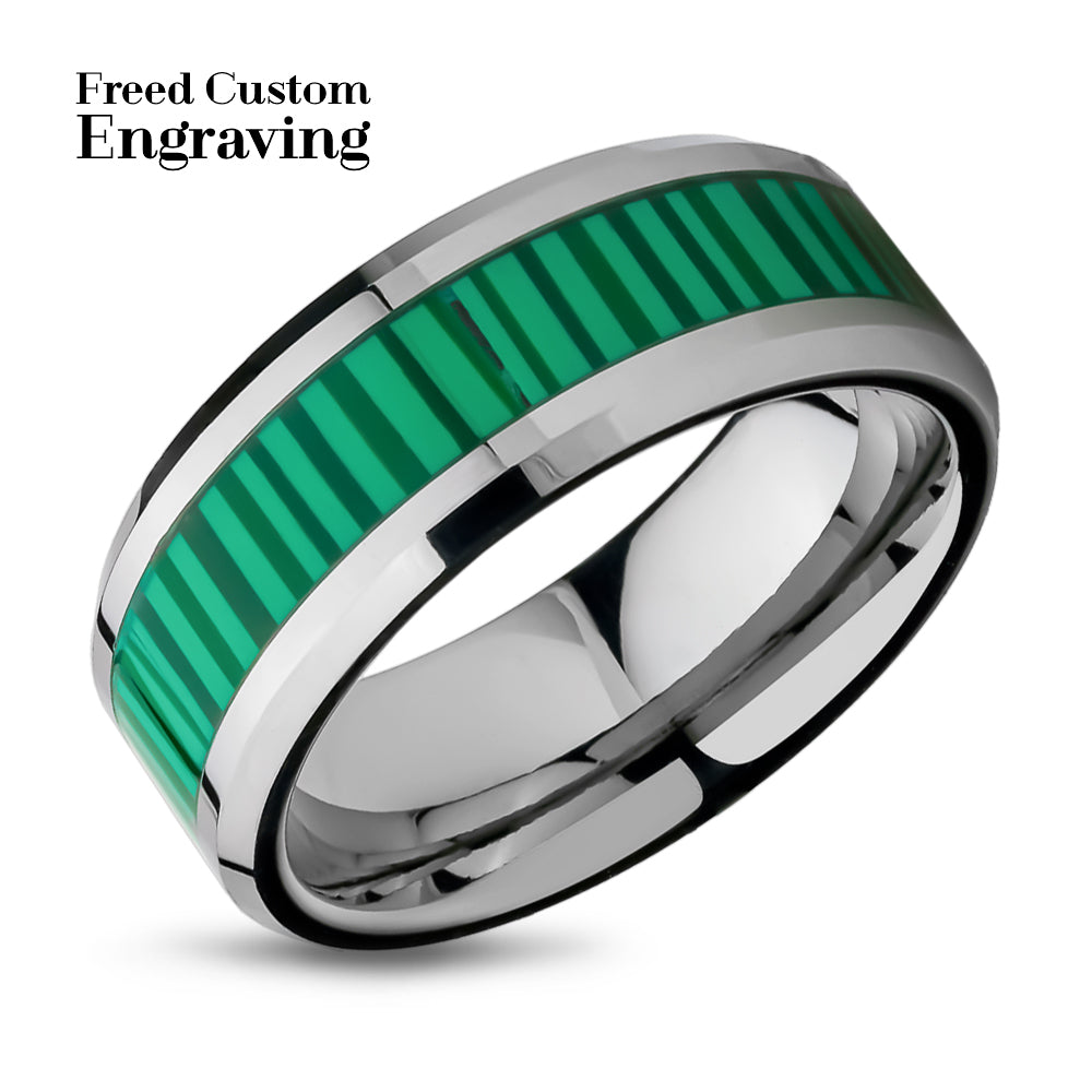 Faux Green Tungsten Wedding Ring - Tungsten Carbide Ring - Engagement Ring - Man & Woman