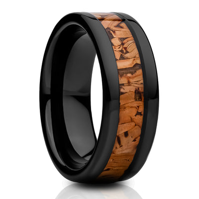 Cork Wedding Ring - Black Tungsten Ring - 8mm Wedding Ring - Tungsten Carbide Ring - Cork Ring