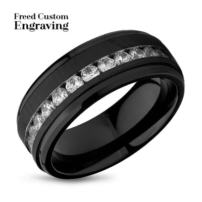 Black Titanium Wedding Ring - CZ Wedding Ring - Engagement Ring - Titanium Wedding Band