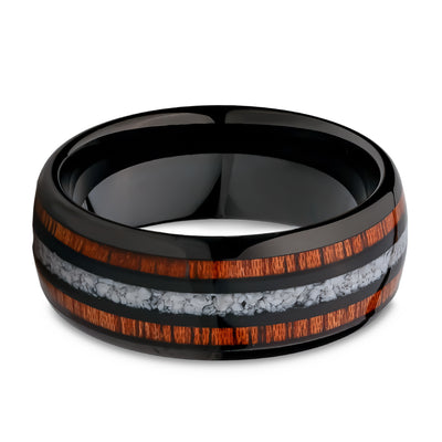 Turquoise Wedding Ring - Koa Wood Tungsten Ring - Black Wedding Ring - Tungsten Carbide Ring - 8mm