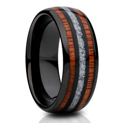 Turquoise Wedding Ring - Koa Wood Tungsten Ring - Black Wedding Ring - Tungsten Carbide Ring - 8mm