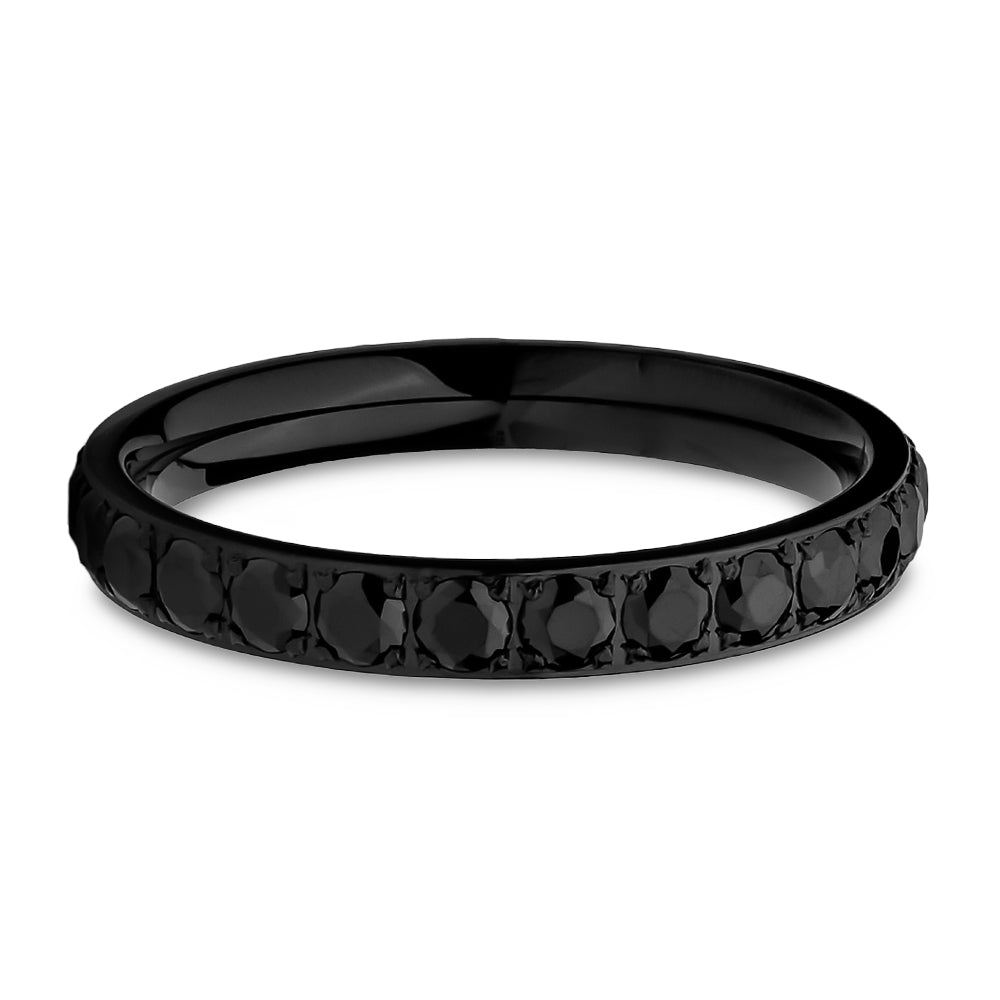 Eternity Wedding Ring - Black Titanium Ring - Eternity Ring - Engagement Ring - Black CZ Ring