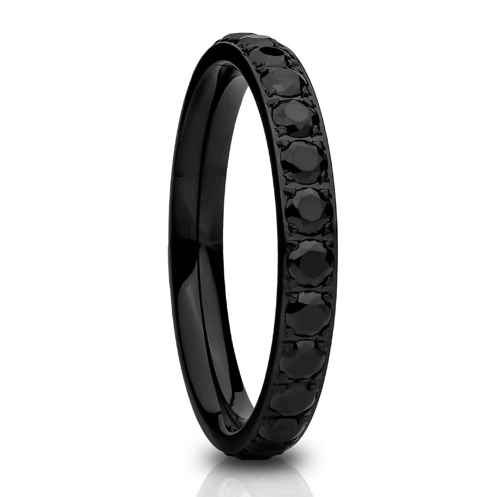 Eternity Wedding Ring - Black Titanium Ring - Eternity Ring - Engagement Ring - Black CZ Ring