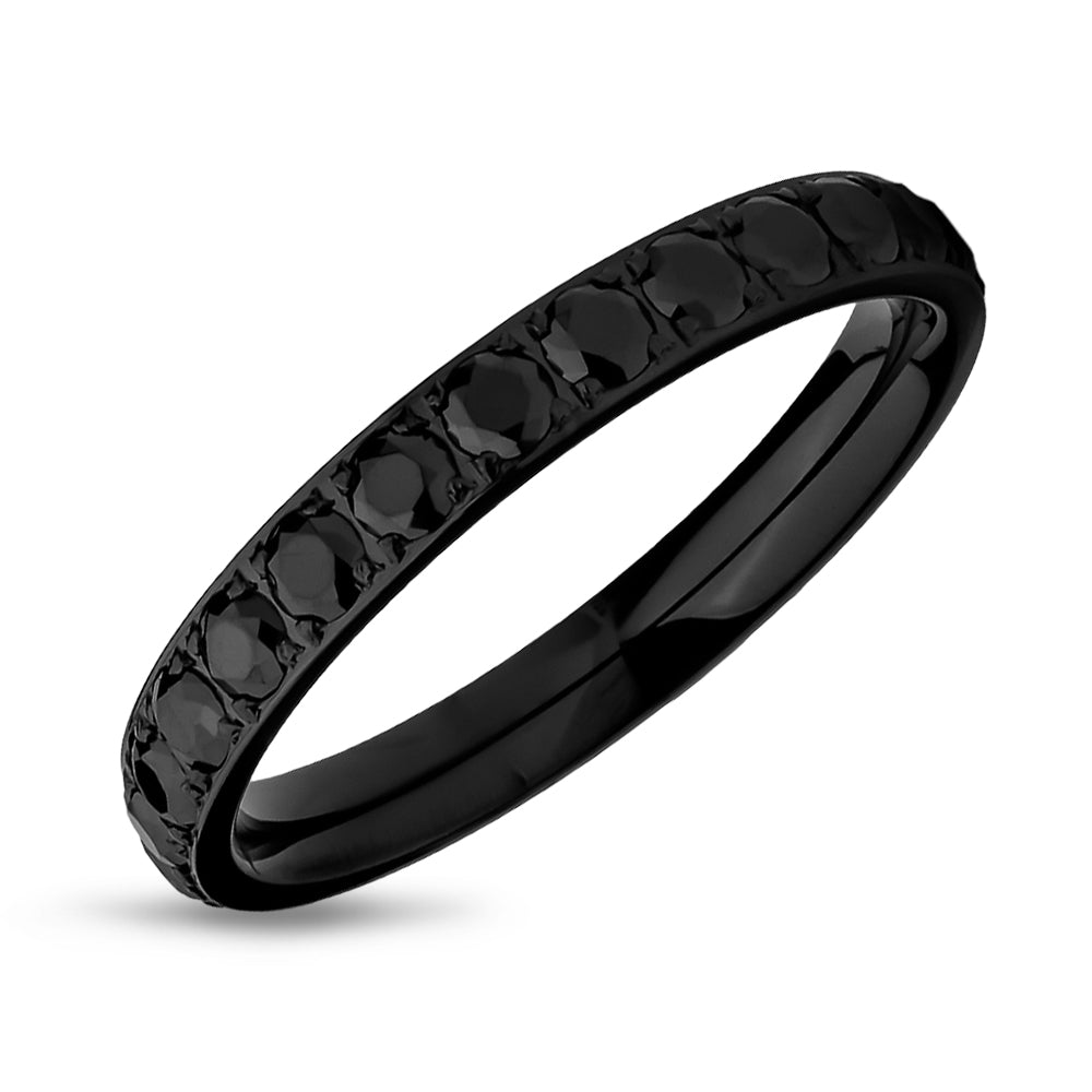 Eternity Wedding Ring - Black Titanium Ring - Eternity Ring - Engagement Ring - Black CZ Ring