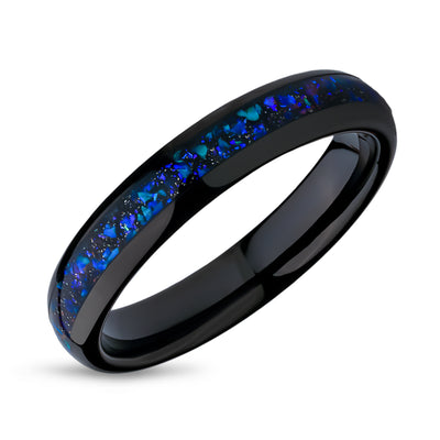 4mm Wedding Ring - Blue Galaxy Opal Wedding Ring - Black Tungsten Ring - Wedding Band - Galaxy Ring
