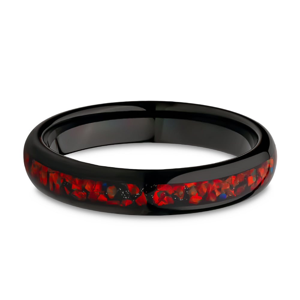 4mm Wedding Ring - Galaxy Opal Wedding Ring - Black Tungsten Ring - Tungsten Wedding Band