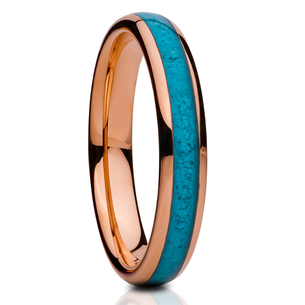 4mm Turquoise Wedding Ring - Rose Gold Wedding Band - Tungsten Carbide Ring - Turquoise Ring