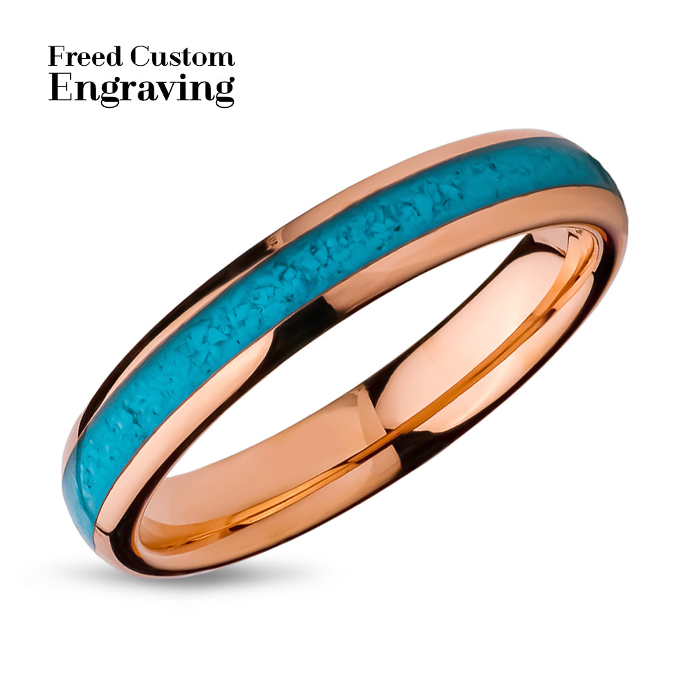 4mm Turquoise Wedding Ring - Rose Gold Wedding Band - Tungsten Carbide Ring - Turquoise Ring